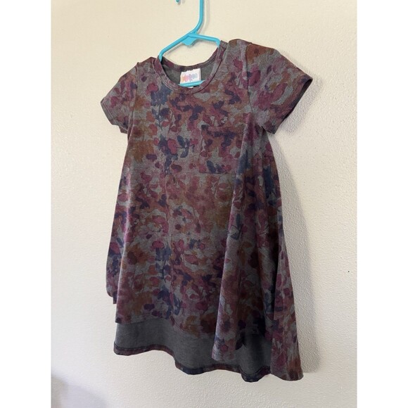 LuLaRoe Scarlett Girls Dress 2T Dark Heather Gray W/Floral Like Pattern Cotton - Picture 2 of 8